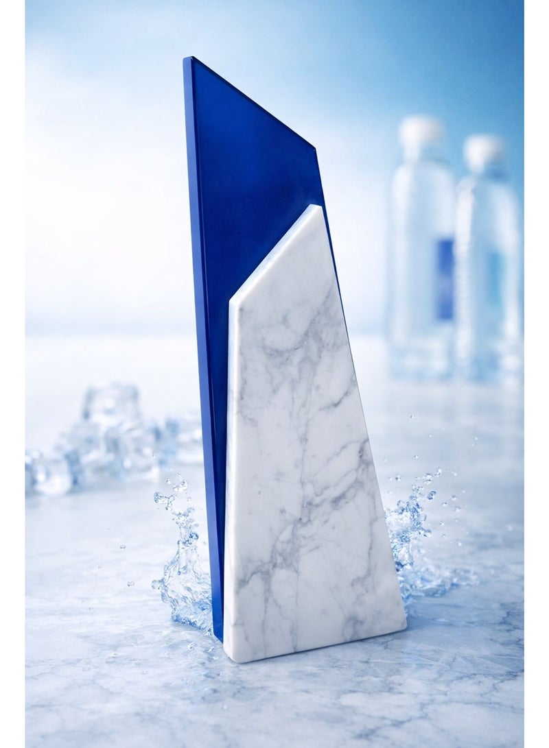 Plaque Trophy Modern Marble & Blue Acrylic 25cm - Image 1