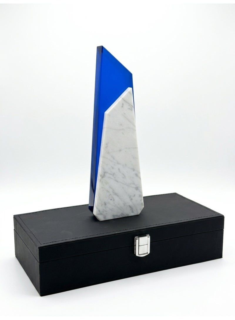 Plaque Trophy Modern Marble & Blue Acrylic 25cm - Image 3