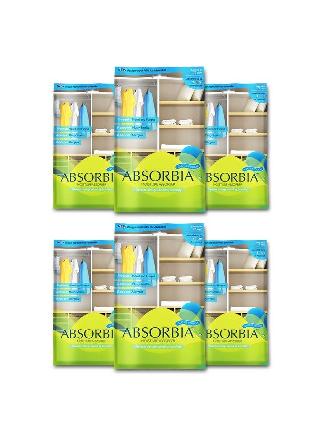 Absorbia Absorbia Moisture Absorber Hanging Pouch | Pack of 6 | 880ml & Lasts 75 Days Each| Moisture Absorber for Wardrobe | Dehumidifier for Room Moisture | Air Freshener for Room, Toilet | Moisture Absorbers - Image 1