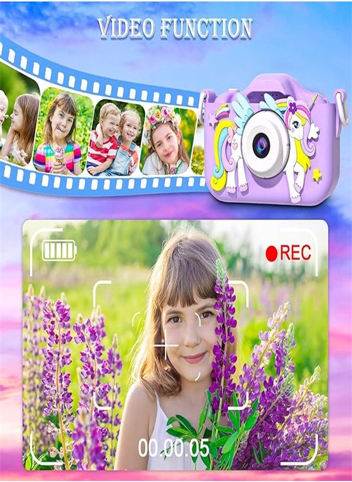 كاميرا يونيكورن للأطفال من سن 6 7 8 9 10 11 12 سنة، هدايا أعياد الميلاد والعطلات، كاميرا سيلفي رقمية للأطفال مع بطاقة TF سعة 32 جيجابايت  - Image 4