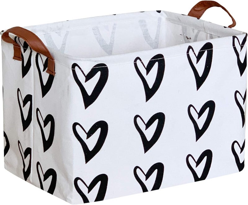 CLOCOR Heart Rectangular Basket, Cute Pattern Storage Bin, Collapsible Waterproof Storage Box with Handles for Kids, Gift Baskets, Shelf Basket (Black Hearts) - Image 1