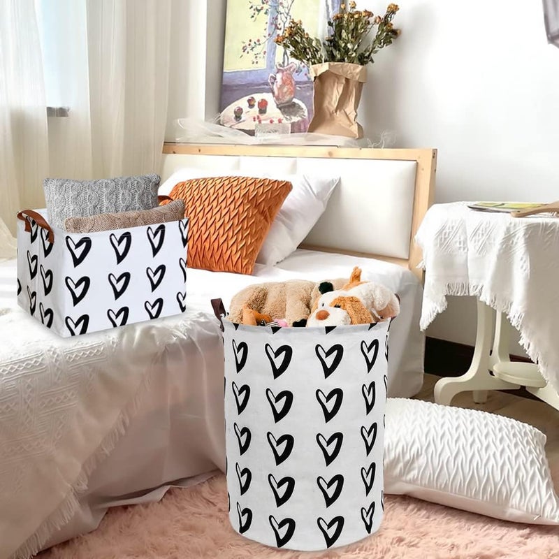 CLOCOR Heart Rectangular Basket, Cute Pattern Storage Bin, Collapsible Waterproof Storage Box with Handles for Kids, Gift Baskets, Shelf Basket (Black Hearts) - Image 5
