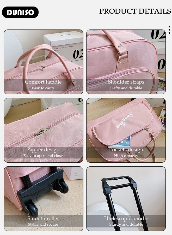 DUNISO 2 in 1 Suitcase for Men and Women, Large Capacity Hand Luggage Bag with Adjustable Pull Rod Portable Trolley Luggage Bag Travel Duffel Bag Multi-pocket Trolley Carry on Bag for Business Travel - Image 2