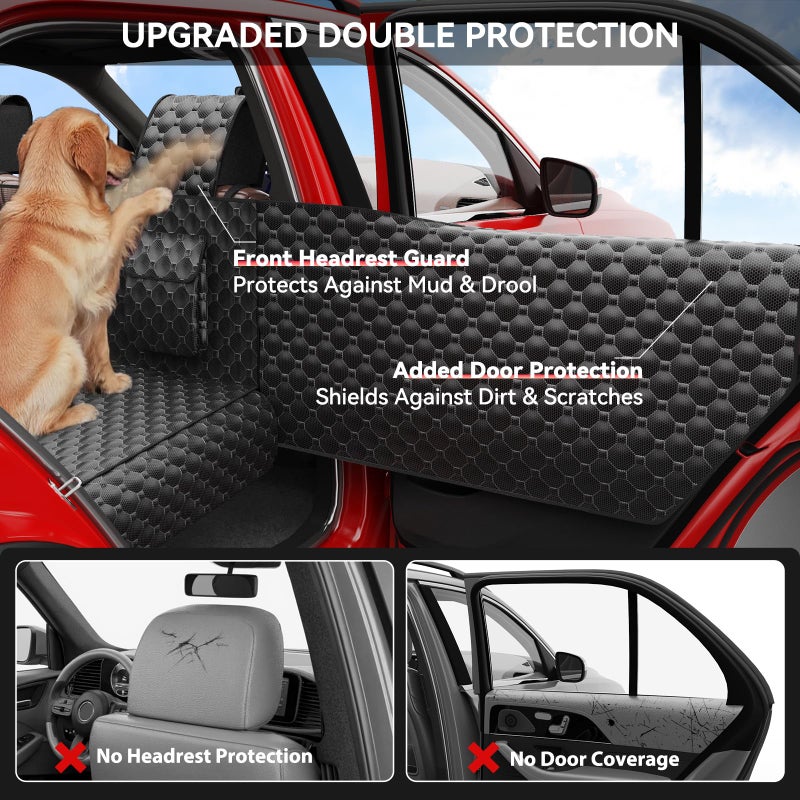 DIAMOOKY Dog Car Seat Cover for Back Seat, Waterproof Back Seat Extender for Dogs w/Door & Headrest Protector, Hard Bottom Pet Bed Hammock Holds 420lbs, for Cars SUVs Small Trucks(Not for 3-row seats) - Image 2