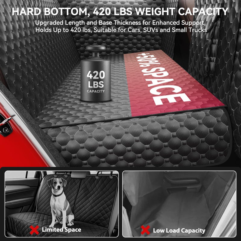 DIAMOOKY Dog Car Seat Cover for Back Seat, Waterproof Back Seat Extender for Dogs w/Door & Headrest Protector, Hard Bottom Pet Bed Hammock Holds 420lbs, for Cars SUVs Small Trucks(Not for 3-row seats) - Image 3