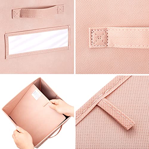 artsdi 11 Inch Storage Cube,Storage bin,cube storage (Set of 10) Foldable Fabric Cube Storage Bins with 10 Labels Window Cards & a Pen,Baskets Containers for Shelves,Closet Organizers Box,Pink - Image 2