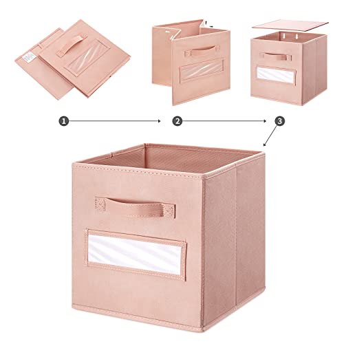 artsdi 11 Inch Storage Cube,Storage bin,cube storage (Set of 10) Foldable Fabric Cube Storage Bins with 10 Labels Window Cards & a Pen,Baskets Containers for Shelves,Closet Organizers Box,Pink - Image 4