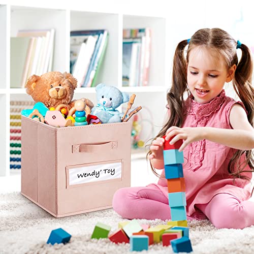 artsdi 11 Inch Storage Cube,Storage bin,cube storage (Set of 10) Foldable Fabric Cube Storage Bins with 10 Labels Window Cards & a Pen,Baskets Containers for Shelves,Closet Organizers Box,Pink - Image 5