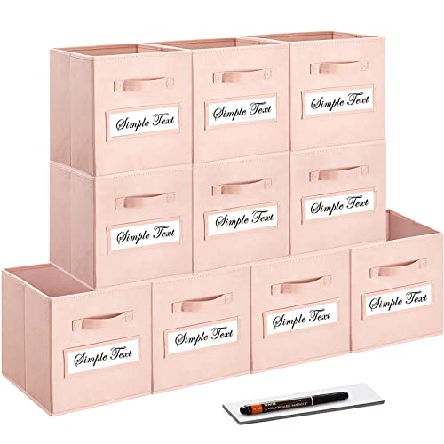 artsdi 11 Inch Storage Cube,Storage bin,cube storage (Set of 10) Foldable Fabric Cube Storage Bins with 10 Labels Window Cards & a Pen,Baskets Containers for Shelves,Closet Organizers Box,Pink - Image 1