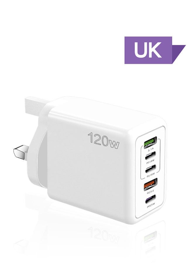 general 5 Ports Multifunctional Super Fast Charging Adapter, 120W Fast Charger Wall Plug, 2 USB and 3 PD Mobile Phone Charger Travel Power Adapter for iPhone, Samsung, Xiaomi, Airpods, White - Image 1