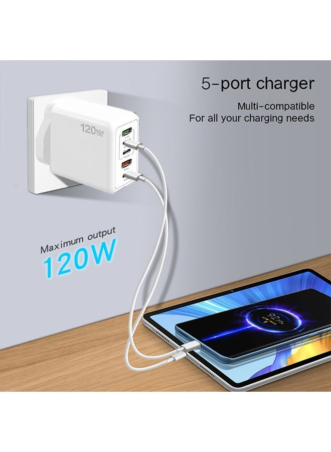 general 5 Ports Multifunctional Super Fast Charging Adapter, 120W Fast Charger Wall Plug, 2 USB and 3 PD Mobile Phone Charger Travel Power Adapter for iPhone, Samsung, Xiaomi, Airpods, White - Image 4