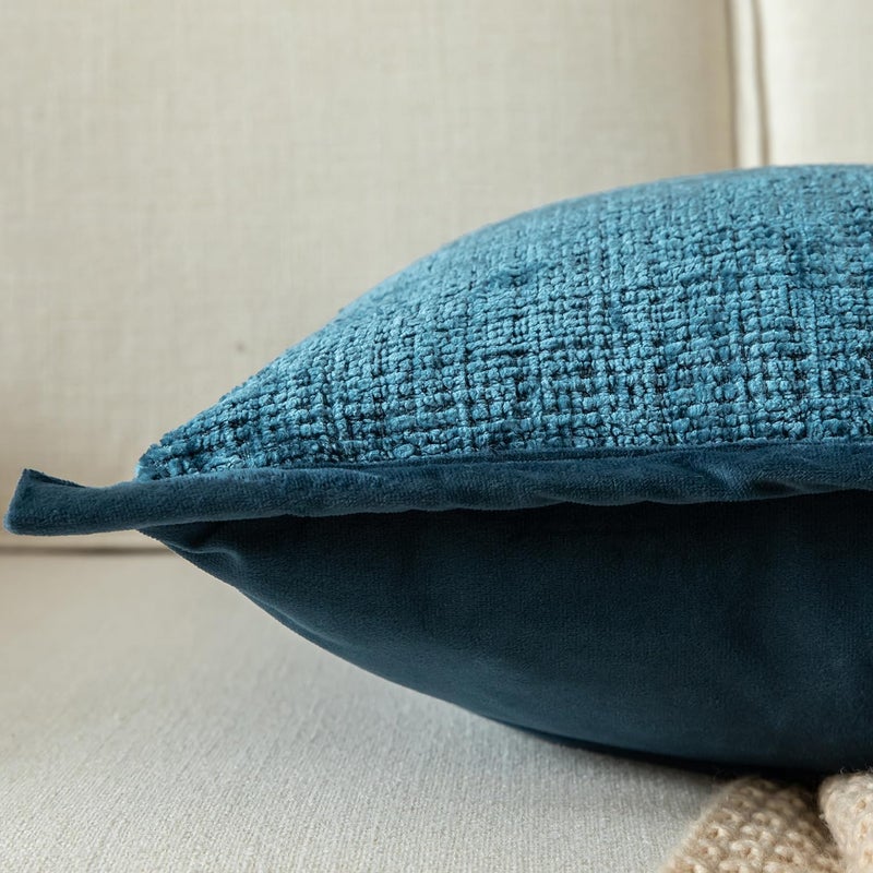 Yaertun Pack of 2 Chenille Textured Decorative Throw Pillow Covers Accent Solid Cushion Cover Soft Cozy Pillow Case with Velvet Back for Couch Sofa Bed Living Room 22x22 Inch Blue - Image 5