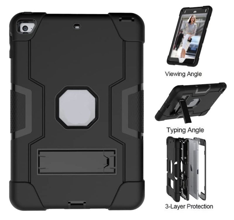 Jaorty Case for iPad mini 5 2019,for iPad mini 4 2015,7.9 Inch,3 in 1 Hybrid [Soft&Hard] Heavy Duty Rugged Stand Cover Shockproof Anti-Slip Anti-Scratch Full-Body Protective Case,Black/Black - Image 2