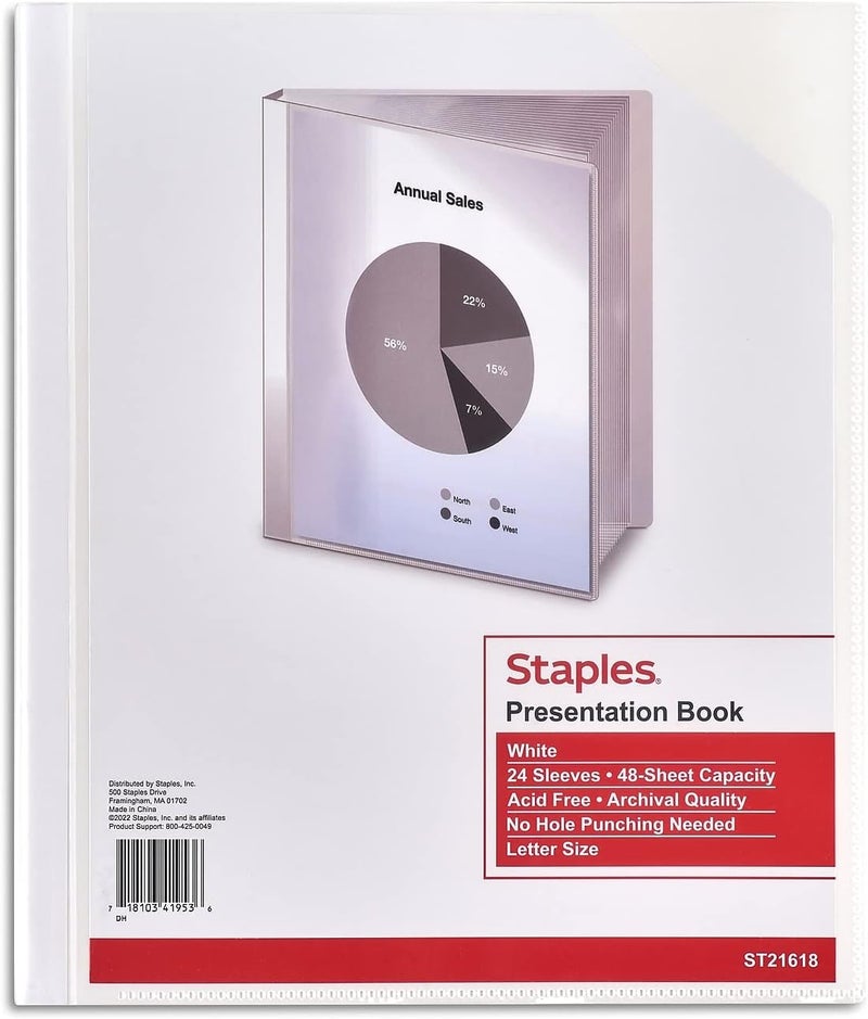 Staples Presentation Binder 24 Sleeve Capacity White - Image 1