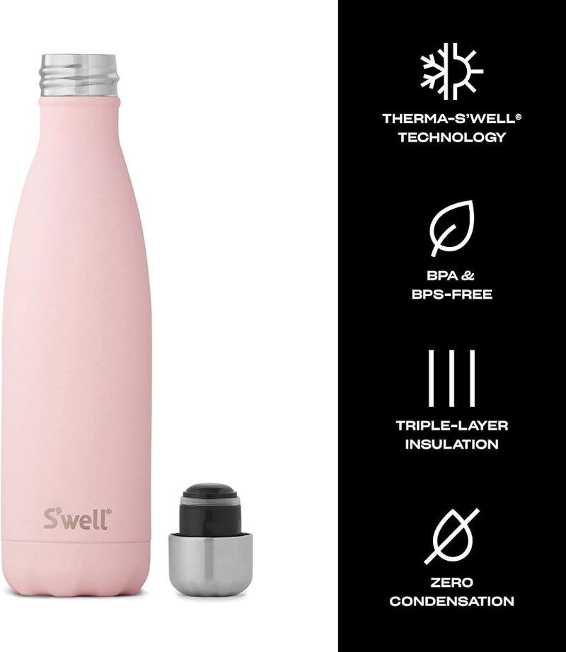 S'well Stainless Steel Water Bottle, 17oz, Pink Topaz, Triple Layered Vacuum Insulated Containers Keeps Drinks Cold for 36 Hours and Hot for 18, BPA Free, Perfect for On the Go - Image 2