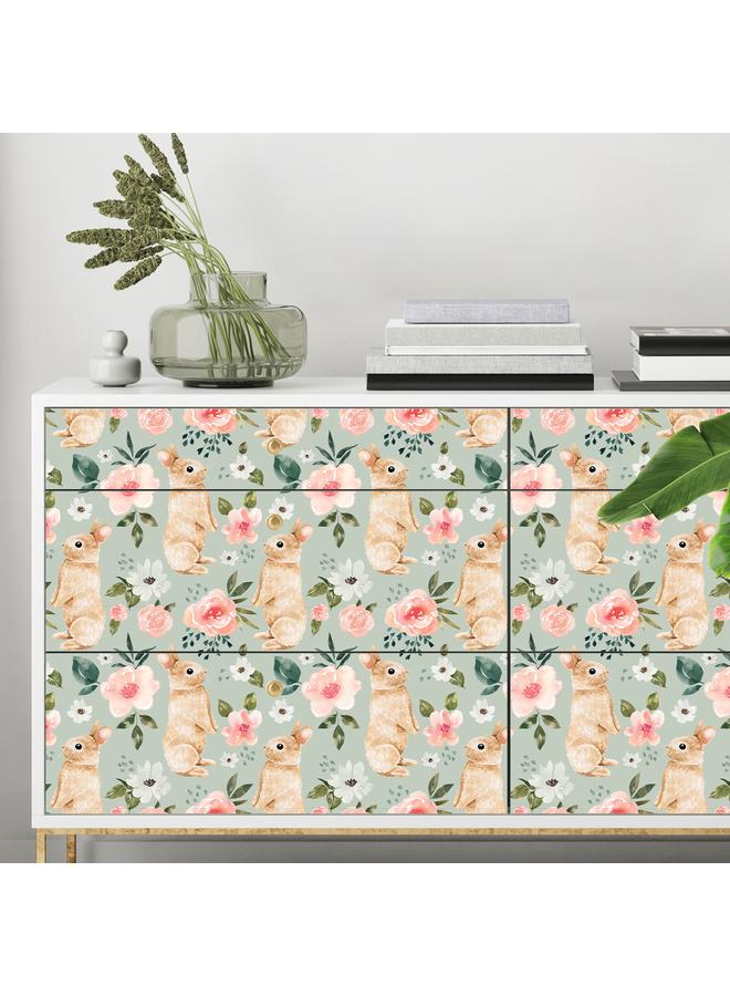 Bluejw Children's Room Cartoon Animal Rabbit Green Plant Flower Self-adhesive Wallpaper Transformation Background Wall Wallpaper Bedroom Porch Mural - Image 5