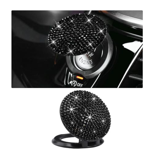 Dickno Bling Car Push Start Button Cover Anti Scratch Ignition Protective Cap Crystal Rhinestone Engine Decor Accessory Black - Image 1