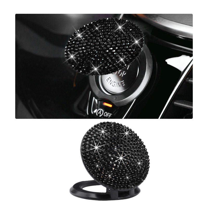Dickno Bling Car Push Start Button Cover Anti Scratch Ignition Protective Cap Crystal Rhinestone Engine Decor Accessory Black - Image 3