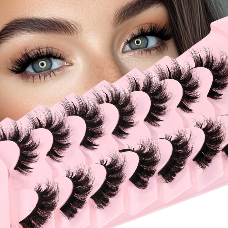 Losha Lashes Wispy False Eyelashes Fluffy Cat Eye Lashes 7 Pairs C Curl Lashes Strips Wet Look 10-17mm Fake Eyelashes with Lash Spikes (FC01) - Image 1