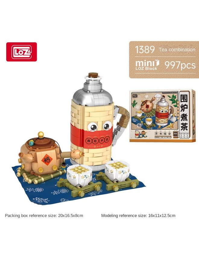 الأزرق جي دبليو LOZ Lizhi Weiwei فرن صنع الشاي سلسلة صغيرة من الحبيبات المجمعة يدويًا نموذج الحلي DIY لتقديم هدايا عيد الميلاد للرجال والنساء - Image 1