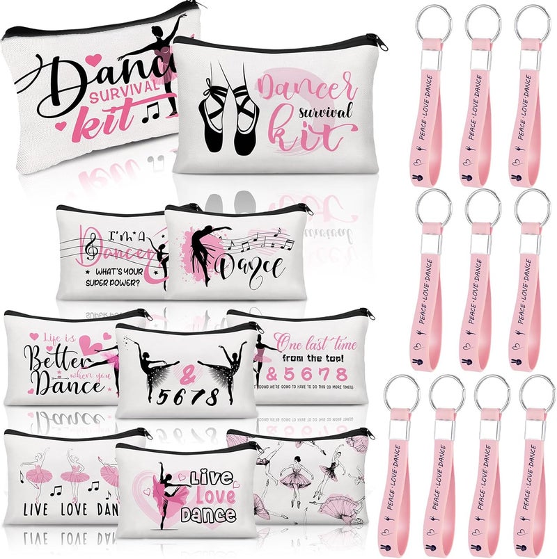 Kacctyen Kacctyen 20 Pcs Dance Gifts Bulk Dance Makeup Bag Dancer Cosmetic Bag 10 Pcs Ballet Makeup Bag 10 Pcs Silicone Quote Keychains Dance Stuff Dance Party Favor Zipper Pouch for Dance Team Women
