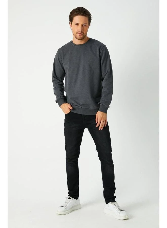 Mmetalic  Men's Anthracite Basic Crew Neck Sweatshirt for Men | Best Price UAE