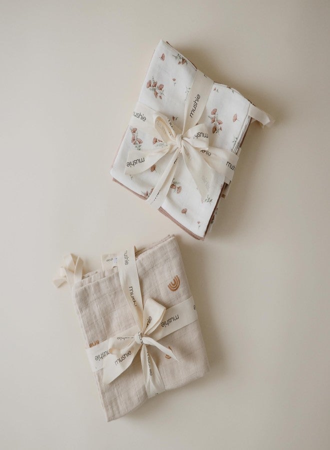 mushie Muslin Organic Cotton Washcloths 5-Pack (Pink Flowers Combo) | Soft Wipes for Baby Cleanups and Bathing - Image 4