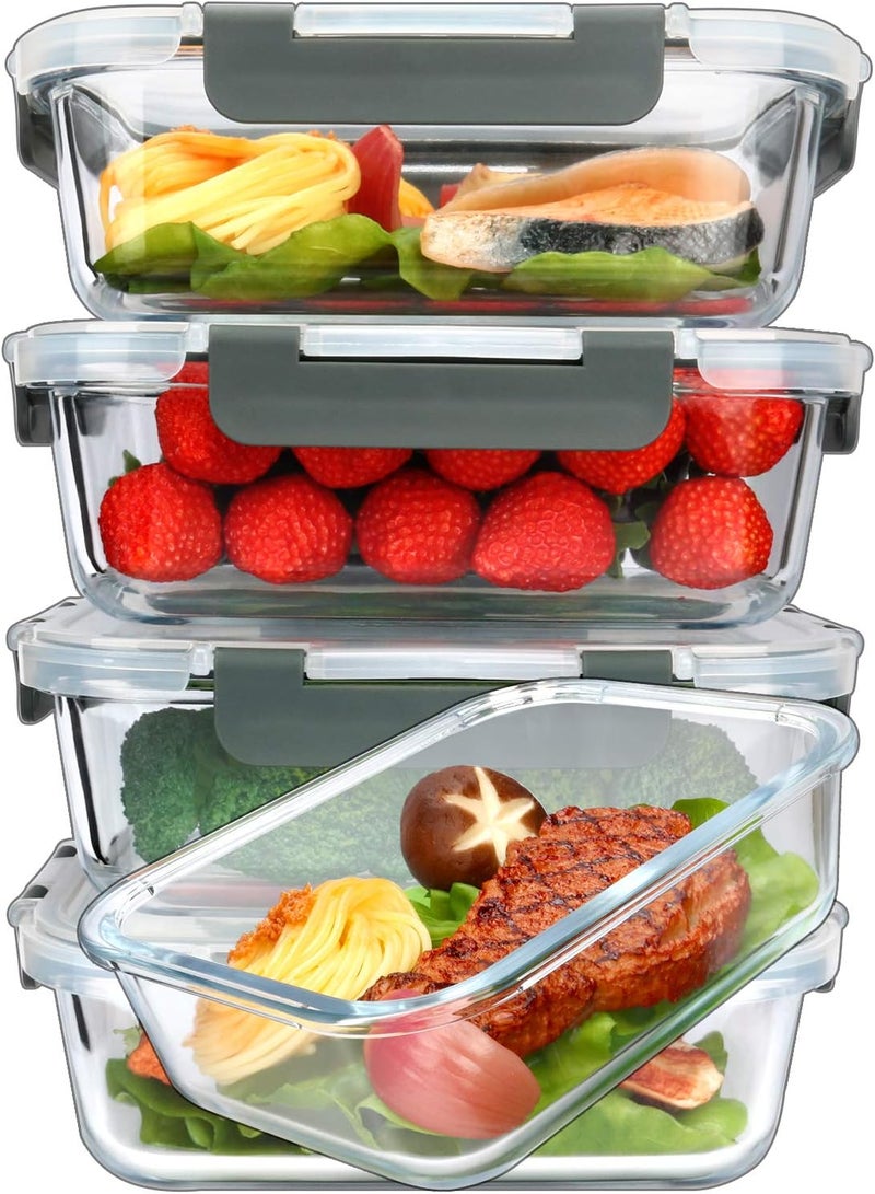M MCIRCO [5-Packs, 36 Oz.] Glass Meal Prep Containers with Lifetime Lasting Snap Locking Lids Glass Food Containers,Airtight Lunch Container,Microwave, Oven, Freezer and Dishwasher (4.5 Cup) - Image 1