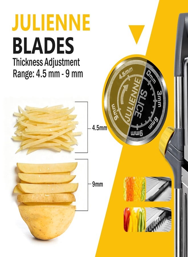 Masthome Adjustable Mandoline Food Slicer, Mandoline Slicer for Kitchen, Stainless Steel Mandolin, Fruit and Vegetable Cutter with Cut-Resistant Gloves and Cleaning Brush-Yellow - Image 5