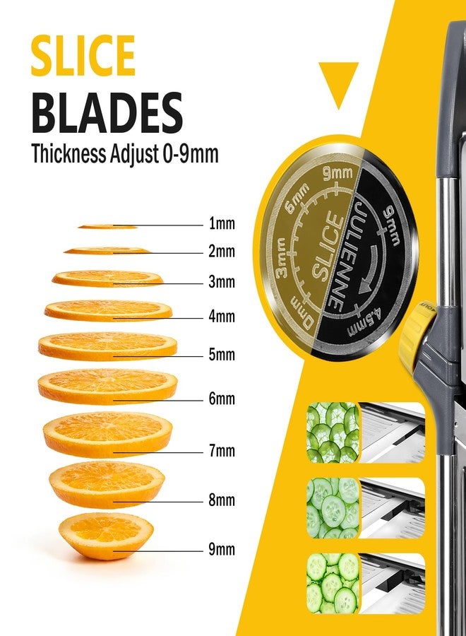 Masthome Adjustable Mandoline Food Slicer, Mandoline Slicer for Kitchen, Stainless Steel Mandolin, Fruit and Vegetable Cutter with Cut-Resistant Gloves and Cleaning Brush-Yellow - Image 4