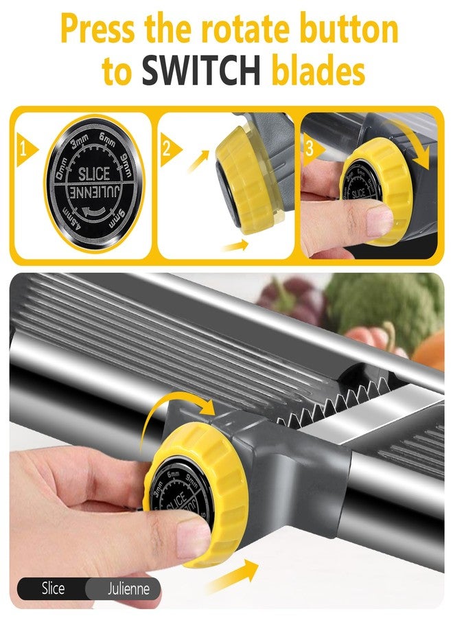 Masthome Adjustable Mandoline Food Slicer, Mandoline Slicer for Kitchen, Stainless Steel Mandolin, Fruit and Vegetable Cutter with Cut-Resistant Gloves and Cleaning Brush-Yellow - Image 3