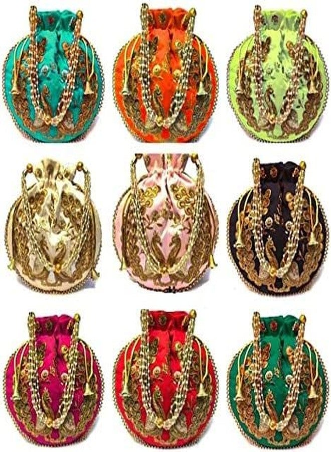 IGH Wholesale Lot | Handmade Embroidered Clutch Purse Potli Bag Drawstring Pouch Bag Peacock Embroidered Potli for Wedding Favor, Pack of 20 - Image 1