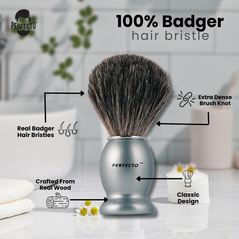Perfecto 100% Original Pure Badger Shaving Brush, Engineered for The Best Gift For Him. All Methods, Safety Razor, Double Edge Razor, Straight Razor, Shaving Razor, Gift for Men - Image 2