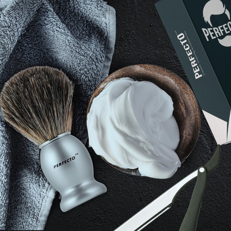 Perfecto 100% Original Pure Badger Shaving Brush, Engineered for The Best Gift For Him. All Methods, Safety Razor, Double Edge Razor, Straight Razor, Shaving Razor, Gift for Men - Image 5