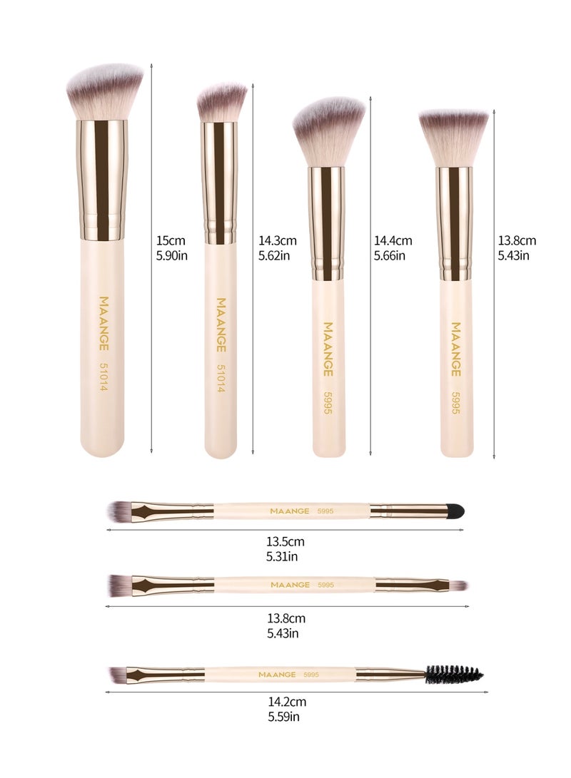 MAANGE 7Pcs Premium Professional Make up Brushes Soft Foundation Powder Brush Eye Shadow Makeup Brush Set Beige - Image 4