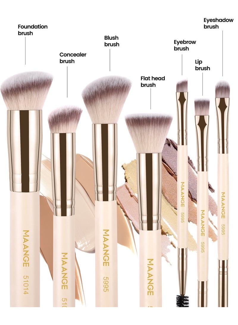 MAANGE 7Pcs Premium Professional Make up Brushes Soft Foundation Powder Brush Eye Shadow Makeup Brush Set Beige - Image 5