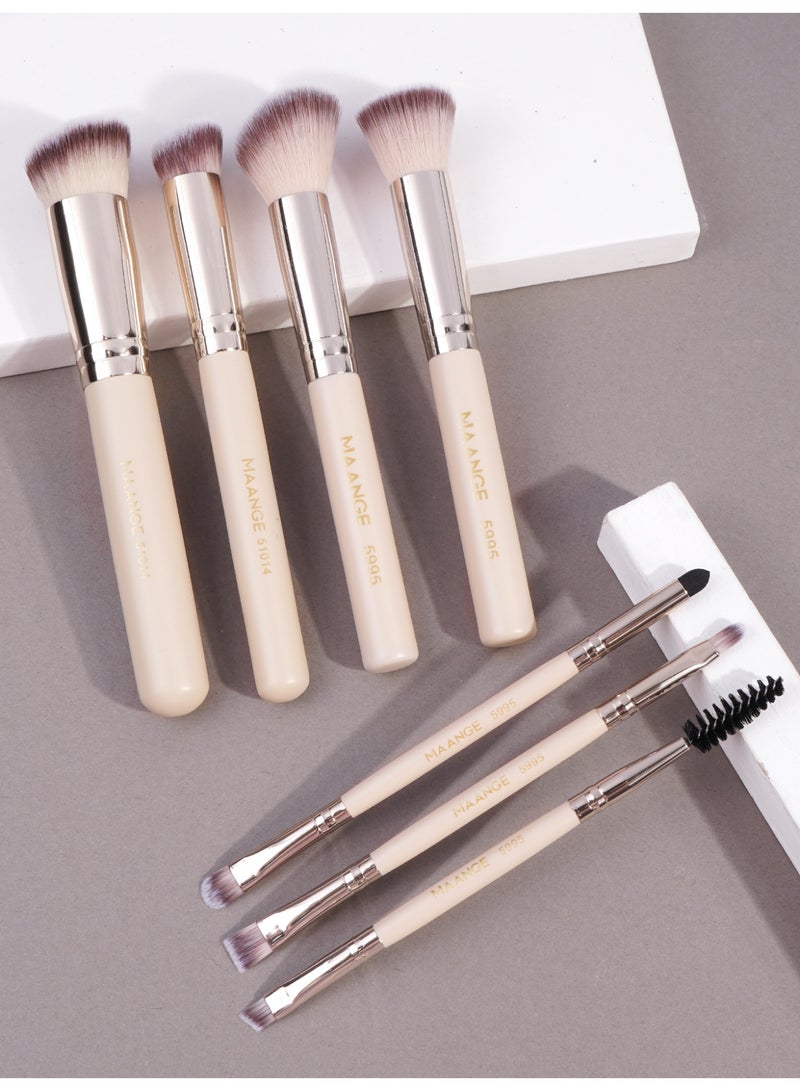 MAANGE 7Pcs Premium Professional Make up Brushes Soft Foundation Powder Brush Eye Shadow Makeup Brush Set Beige - Image 2