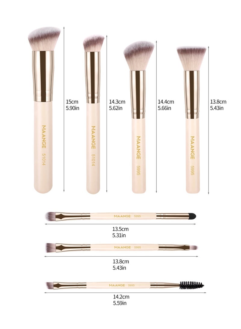 MAANGE 7Pcs Premium Professional Make up Brushes Soft Foundation Powder Brush Eye Shadow Makeup Brush Set Beige - Image 5