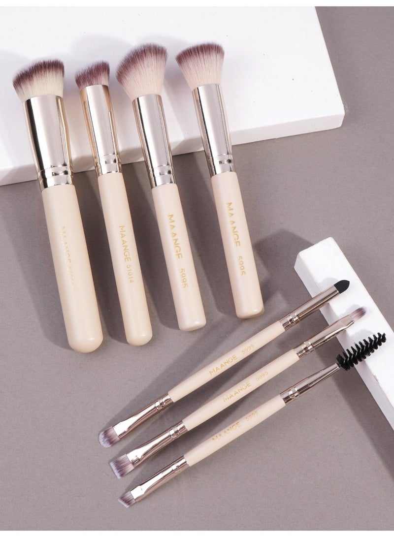 MAANGE 7Pcs Premium Professional Make up Brushes Soft Foundation Powder Brush Eye Shadow Makeup Brush Set Beige - Image 2