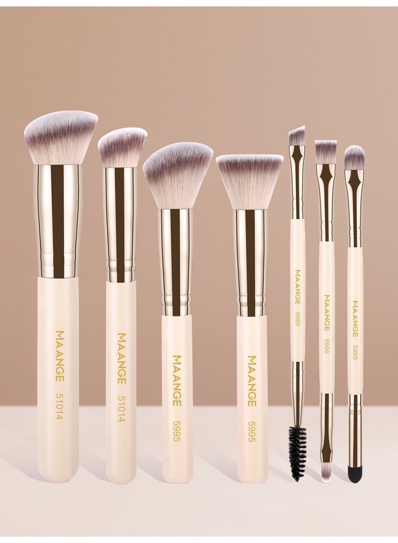MAANGE 7Pcs Premium Professional Make up Brushes Soft Foundation Powder Brush Eye Shadow Makeup Brush Set Beige - Image 3