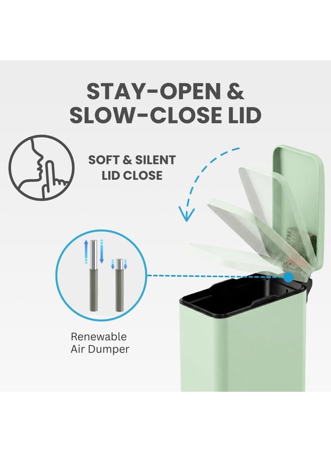 iTouchless 11.4 Liter / 3 Gallon SoftStep Bathroom Trash Can with Lid & AbsorbX Odor Filter – Slim Green Stainless Steel Wastebasket with Removable Inner Bucket for Small Spaces, Home, Office, Bedroom - Image 5
