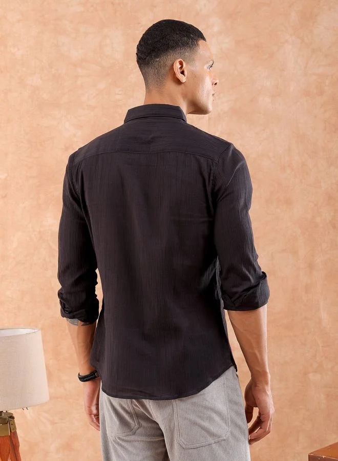 شركة المرآب الهندية Men Slim Fit Solid Full Sleeves Cutaway Collar Resort Wear Shirt