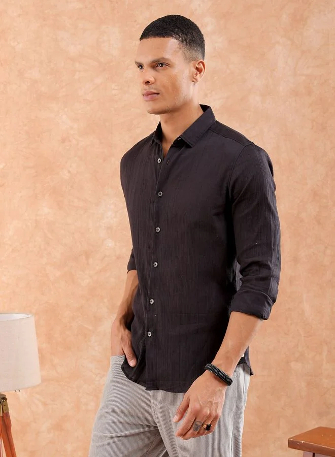 شركة المرآب الهندية Men Slim Fit Solid Full Sleeves Cutaway Collar Resort Wear Shirt
