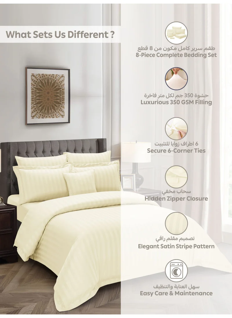 Donetella Striped Comforter Set, King Size Fits 200x200 cm, 8-Piece Hotel Bedding with 350 GSM Filling – Comforter, Comforter Cover, Fitted Sheet, Pillowcases &amp; Cushion Cover