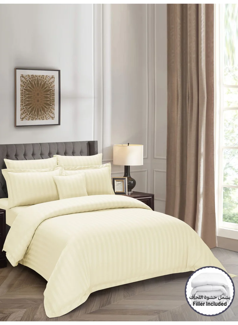 دوناتيلا Striped Comforter Set, King Size (260x240 cm), 8-Piece Hotel Bedding with 350 GSM Filling – Comforter, Comforter Cover, Fitted Sheet, Pillowcases &amp; Cushion Cover