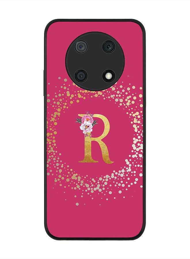 Stylizedd Rugged Black edge case for Huawei nova Y90, Slim fit Rubber Edges Thin Cover -  Custom Monogram Initial Letter Floral Pattern Alphabet - R  (Dark Pink Rose ) - Image 1