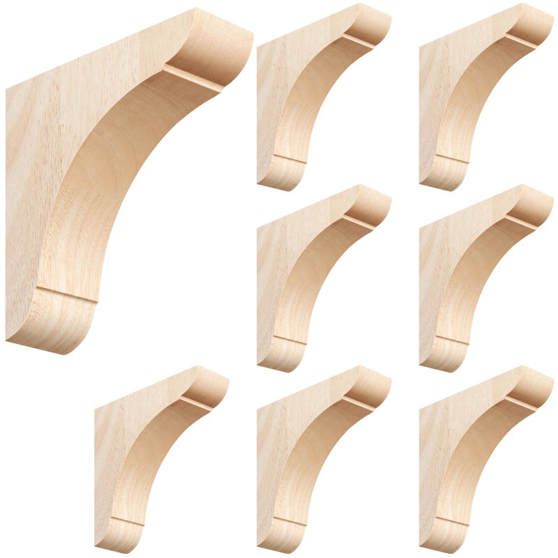Vercraft 8 Pcs Wood Corbel Wooden Shelf Brackets, Unfinished Paintable Bracket with Hanging Hook for Doorway Countertop Kitchen Cabinet Book Shelves, Rubber Wood (6 x 6 x 1.75 Inches) - Image 1