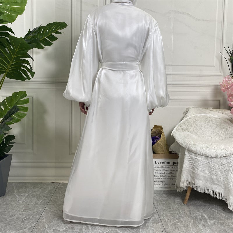 monica fashion Fashion Abaya Elegant Solid Color Lantern Sleeve Cardigan - Image 3