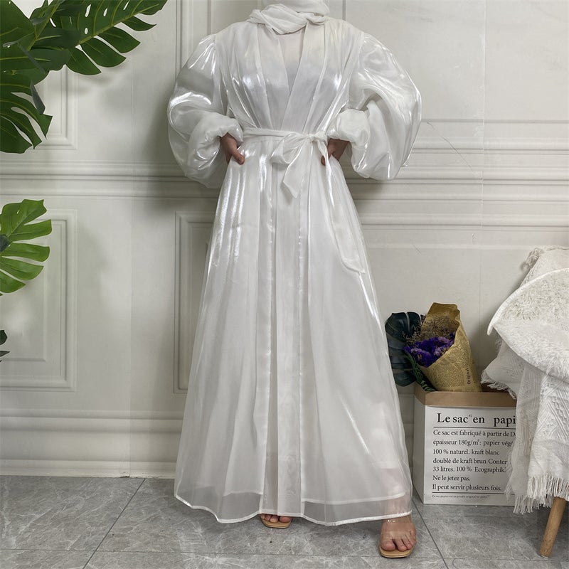 monica fashion Fashion Abaya Elegant Solid Color Lantern Sleeve Cardigan - Image 1