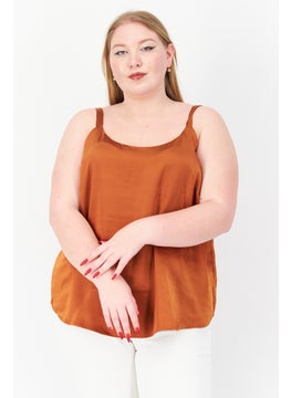Bar III Women Plus Size U-Neck Sleeveless Plain Top, Brown  - Image 1